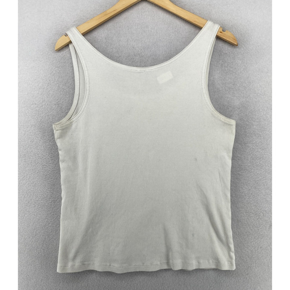 EILEEN FISHER Tank Top L Ribbed Organic Cotton Jersey Cami Scoop Neck Off White - Picture 3 of 13